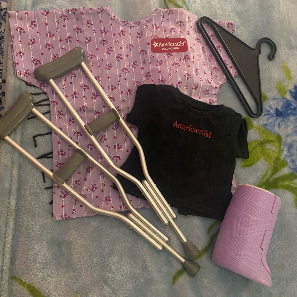 American Girl Doll Hospital Set with Purple Gown and Crutches